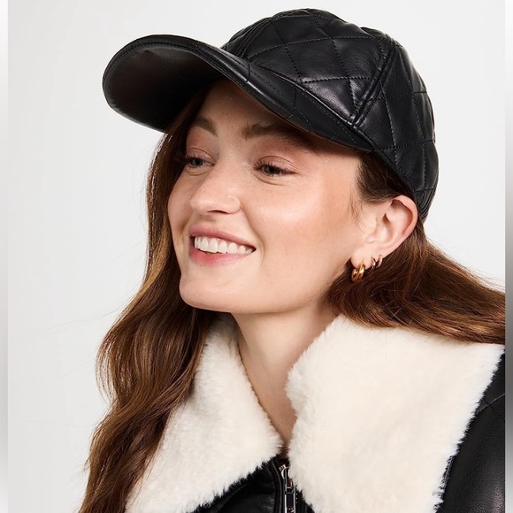 STAND STUDIO Black Faux Leather Quilted Cap - Picture 5 of 16